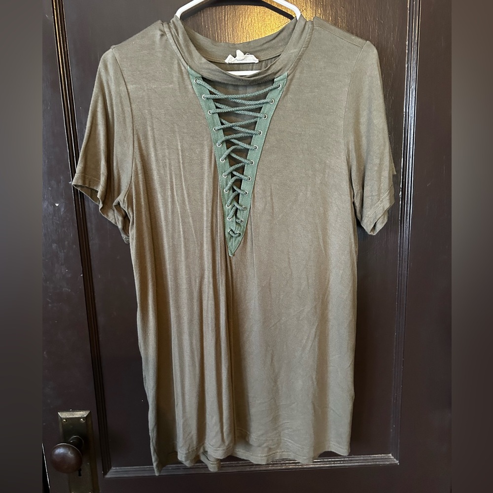 Low Cut Tied Olive Green Blouse
